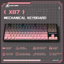ATTACK SHARK X87 Wireless Gasket Mechanical Keyboard,TKL Tri-Mode BT5.0/2.4GHz/USB-C Gaming Keyboard,Hot Swappable,Side Printed PBT Keycaps,Pre-Lubed Strawberry Switche RGB Backlit Keyboard-Gradient Color