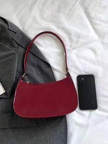 Bolso de hombro con cierre de cremallera de unicolor y estilo minimalista, bolso de hombro con cremallera, bolso de piel sintética de unicolor, bolso burdeos, regalo ideal para Año Nuevo, bolso burdeos de moda