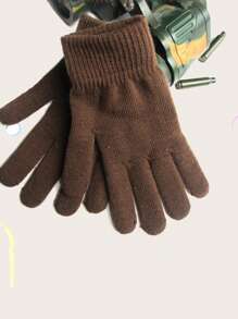 1pair Solid Color Thermal Lined Thickened Full Finger Knitted Gloves, Ultra Warm, Soft, And Windproof For Autumn And Winter Cycling, Driving, And Outdoor Activities, Ideal Gift Choice