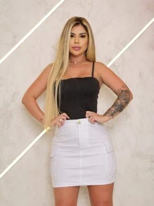 Women's High Waist Cargo Skirt With Lycra Lifts Butt - trắng - Xem 3