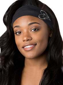 1 Băng đô thun hình trái tim đính đá pha lê màu trơn dùng cho mùa đông dành cho nữ, thích hợp để tập thể dục, chống trượt, thoáng khí, dây buộc tóc thể thao co giãn' - Nhiều màu - Xem 2