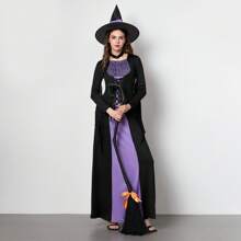 Witch Magic Broom - With Three Ribbons In Purple, Orange And Green, Witch Broom And Ribbon, A Favorite Photo Booth Accessory For Halloween Decoration Parties - Black - View 5