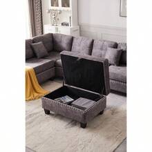 Sectional 3-Seaters Sofa With Reversible Chaise, Storage Ottoman, Inlaid With Copper Nail, Two Small Pillows, Grey - Xám + Polyester + 3 Ghế như hình - Xem 8