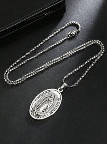 1 Stück Neuer Europäischer & Amerikanischer Legierung Jungfrau Maria Anhänger Halskette, maskulin & elegant ovale Jungfrau Maria Edelstahl Pullover Kette, Unisex Religiöses Geschenk Großhandel für den täglichen Gebrauch