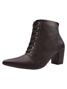 Pointed Toe Ankle Boot With Thick High Heel - 黑色 - 查看 2