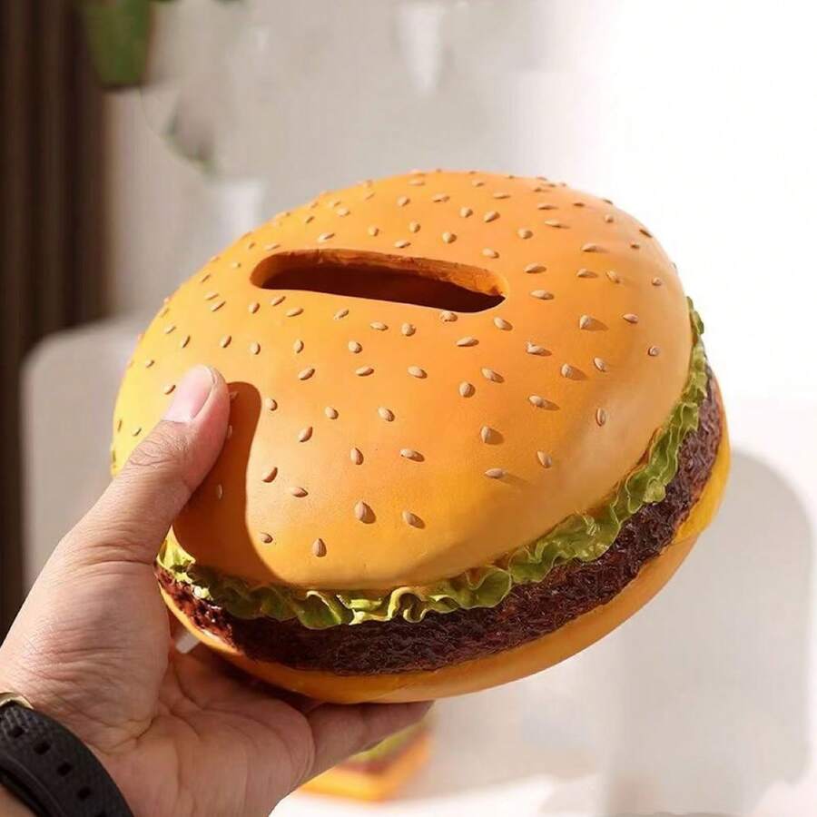 1 件创意纸巾盒，实用的汉堡形纸巾盒 - 有趣的汉堡装饰纸巾架，非常适合家庭和办公桌配件 - 彩色 - 查看 1