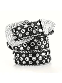 Ceinture homme de style punk, couleur unie, avec incrustation de strass. Ceinture  haut de gamme pour hommes. Convient pour les tenues casual, scolaires, professionnelles, pour petit-ami, mari, père. Idéal pour les hommes, les adolescents, les sorties, les vacances, le sport, les voyages, le style bohème, l'automne-hiver. Accessoire mode adapté pour les adolescents, les jeunes, les hommes, les tenues casual, outdoor, sportives, les vacances, les cadeaux de remise de diplôme, d'anniversaire, pour un port quotidien. - Multicolore - Voir 16