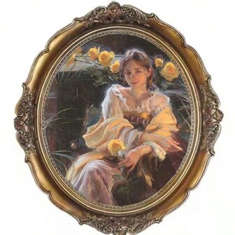 1 Pieza de Marco de Foto Retro Tallado, Estilo Europeo, Lujo Ligero, Espejo Oval, Colgable a la Pared, Marco de Foto con Estilo de Pintura al Óleo Clásica para Decoración del Hogar