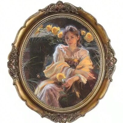 1件复古雕花相框，欧式风格，奢华椭圆形镜面，可壁挂，古典油画风格，家居装饰