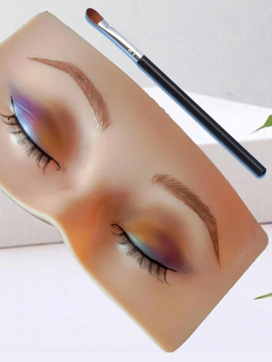 可重复使用化妆板眉毛纹身练习皮肤眼妆培训硅胶练习垫适用于化妆美容学院化妆品1件和化妆刷1件 - 彩色 - 查看 1