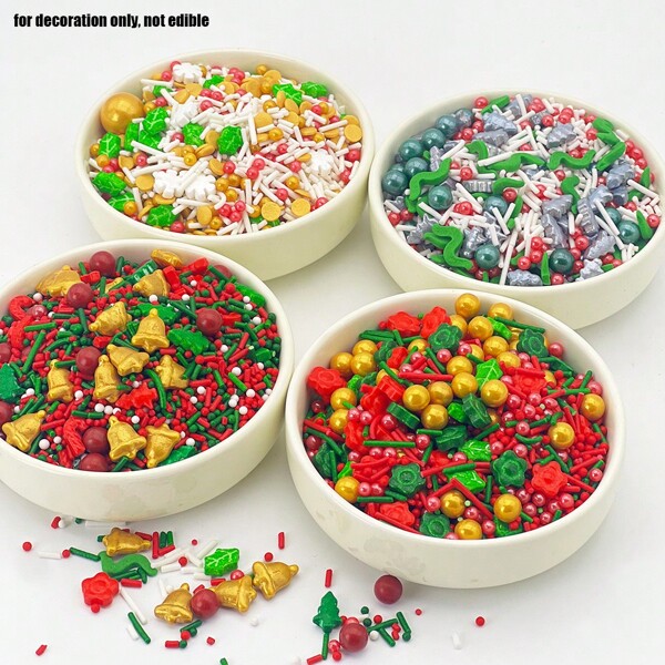 Decoração de Natal 85g Mix Bolas de Natal Árvore Papai Noel Confeitos de Natal Vermelho Verde para Decorar Biscoitos, Apenas Decoração, Não Comestível
