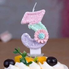 1 件粉色花朵 0-9 数字蜡烛，生日、派对、婚礼蛋糕装饰，圣诞节 - 彩色 - 查看 17