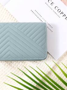 Túi xách nữ da trơn kẻ sọc khóa kéo đơn giản lót PU khóa kéo kim loại Ví cầm tay nữ Quà tặng sinh nhật Giáng sinh Quà tặng Lễ Tạ ơn cho phụ nữ Ví Ví dài - Màu xanh nhạt - Xem 8