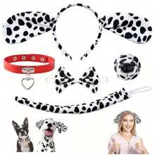 5 件套斑点狗装扮套装 - 波尔卡圆点耳朵头带、尾巴、鼻子、蝴蝶结、红项圈 - 万圣节角色扮演、实景角色扮演、舞台表演道具豹纹 - 斑點狗套裝 - 查看 4