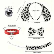 5 件套斑点狗装扮套装 - 波尔卡圆点耳朵头带、尾巴、鼻子、蝴蝶结、红项圈 - 万圣节角色扮演、实景角色扮演、舞台表演道具豹纹 - 斑點狗套裝 - 查看 2