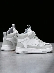 Kid High-Top Leather Skate Shoes, New Style Children's Sports Shoes For Boys And Girls, Hook-And-Loop Outdoor Sneakers