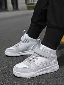 Kid High-Top Leather Skate Shoes, New Style Children's Sports Shoes For Boys And Girls, Hook-And-Loop Outdoor Sneakers