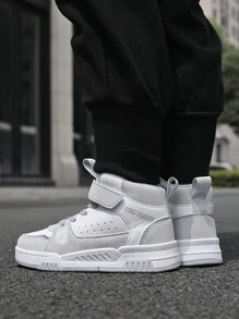 Kid High-Top Leather Skate Shoes, New Style Children's Sports Shoes For Boys And Girls, Hook-And-Loop Outdoor Sneakers