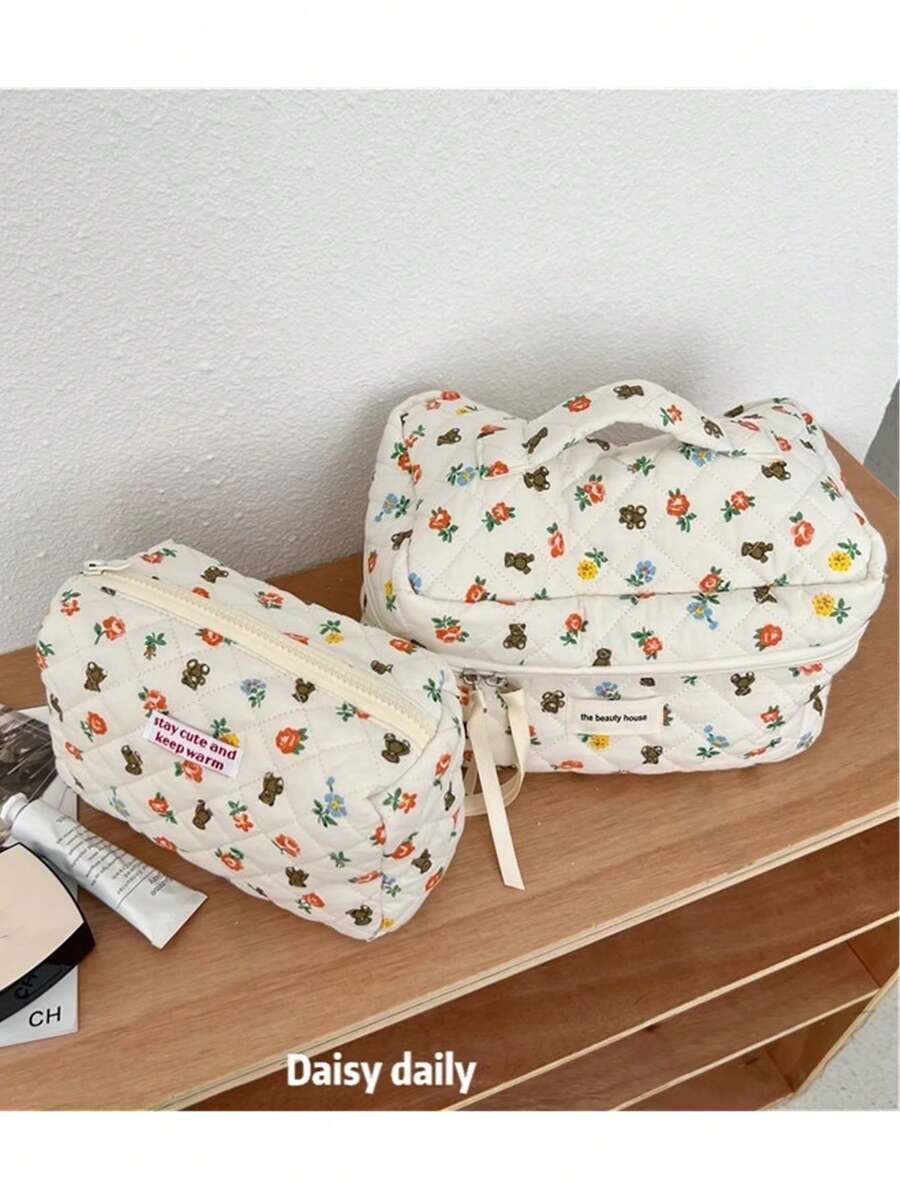 Túi đựng mỹ phẩm hình gấu hoa dễ thương, Túi đựng mỹ phẩm du lịch dễ thương cho phụ nữ, Túi đựng mỹ phẩm du lịch, Túi đựng mỹ phẩm thẩm mỹ, Túi đựng đồ làm đẹp Túi đựng đồ vệ sinh cá nhân cho phụ nữ, Thích hợp sử dụng tại nhà và ký túc xá, Túi đựng mỹ phẩm để bàn - Nhiều màu - Xem 1