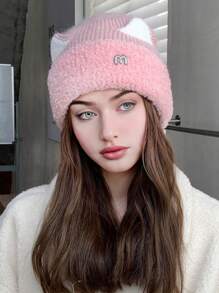 1 件女士针织无檐便帽，带可爱耳朵，冬季和滑雪情人节的温暖头饰 - 彩色 - 查看 24