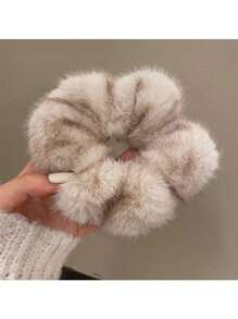 1 Stück eleganter einfarbiger, lässiger Polyester-Kunstpelz Scrunchie, Premium 2024 Herbst/Winter Vintage Retro Haargummi Accessoire, geeignet als Geschenk für Familie und Freunde an Feiertagen, toll für Fotos, Reisen, zum Warmhalten