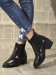 新款时尚优雅女士粗跟乐福鞋，针织仿鳄鱼皮休闲黑色踝靴，适合日常穿着 - 棕色 - 查看 7