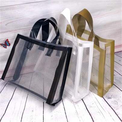 5 Bags/Set, Made Of PE Material, Black/White/Gold Tricolor, Transparent Gift Bag, Gift Storage Bag, Suitable For Storing Household Items Such As Jeans, Summer Clothes, Autumn Clothes, Magazines, Slippers, Etc Valentine's Day