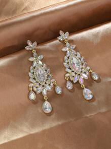 1 Cặp Hoa tai hình giọt nước pha lê thanh lịch và tuyệt đẹp, Hoa tai trang trí bằng đá Rhinestone, Hoa tai mặt dây chuyền hình đèn chùm thích hợp cho phụ nữ đeo, đám cưới, quà tặng, tiệc tùng và các dịp khác - màu AB - Xem 1