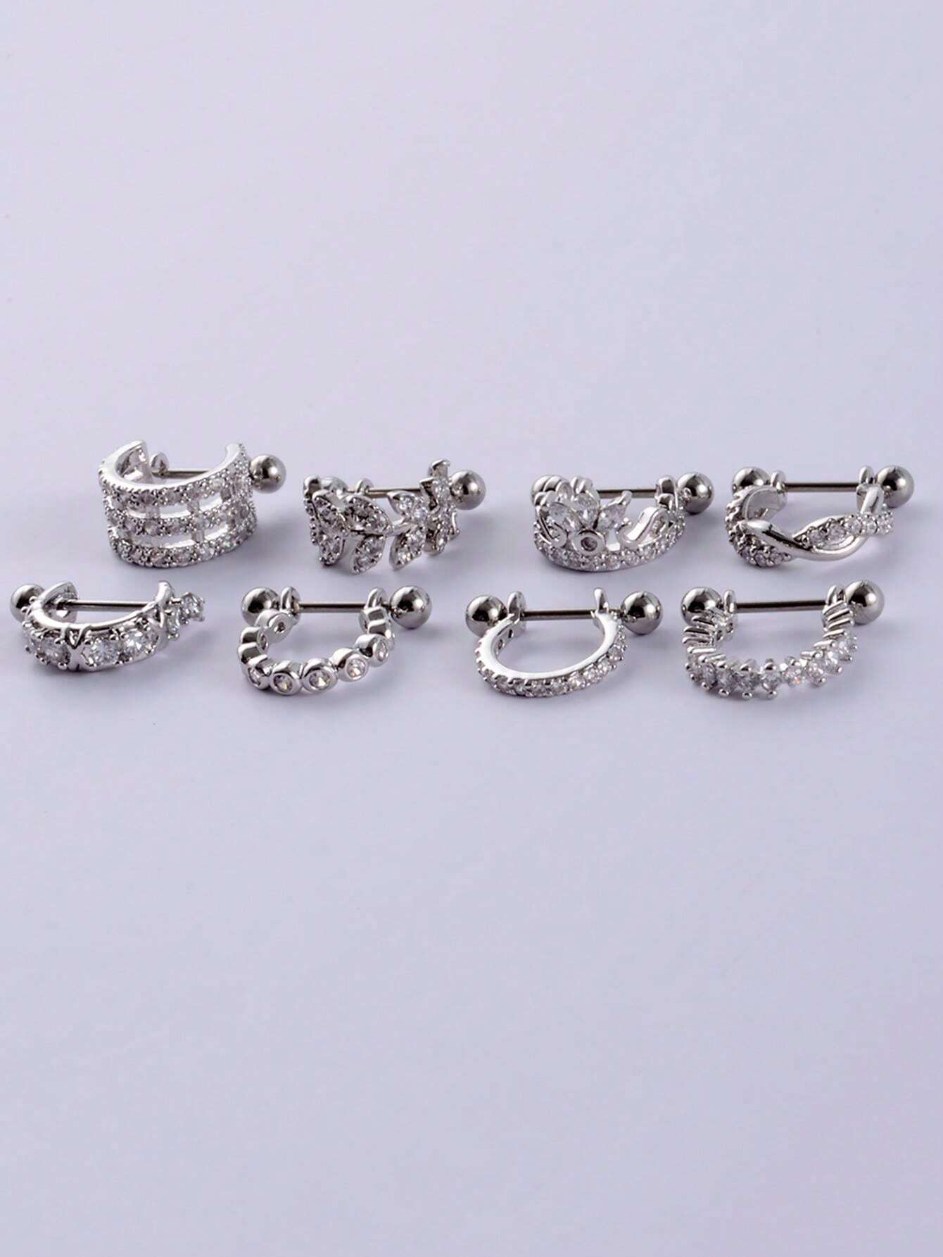 1pc Ear Tragus Cartilage Ring Stainless Steel Barbell With Cz Hoop