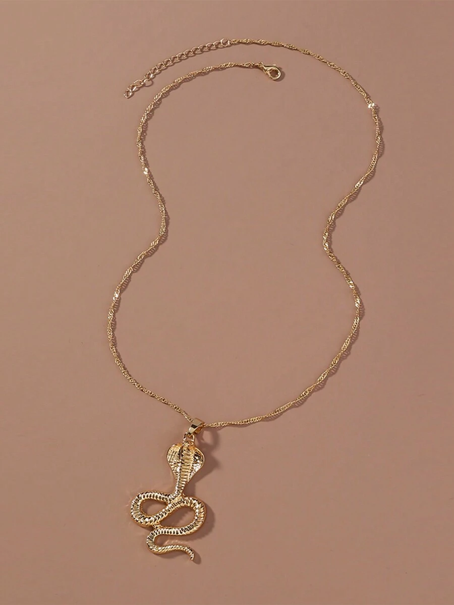 Nooxian 1 件 CZ 镶嵌蛇形吊坠项链，美杜莎蛇形颈饰 - 金黃色 - 查看 1