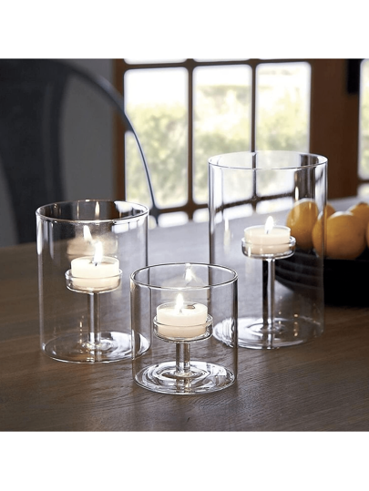 3pcs Transparent Cylinder-Shaped Candlestick, Glass Hurricane Candle Holder, Open Glass Candle Base For Wedding Center Table, Party, Events, Halloween & Decor,Room Decor,Gifts Birthday Graduation