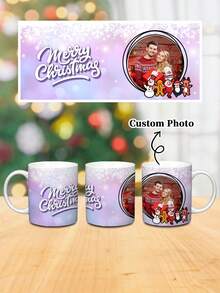 1 个 11 盎司定制照片马克杯，梦幻紫色，圣诞快乐，雪人圣诞老人企鹅麋鹿姜饼人，圣诞装饰，圣诞节定制饮料杯水杯，定制圣诞照片咖啡杯，圣诞节家庭创意礼物，特别情侣圣诞礼物 - 多色 - 查看 2