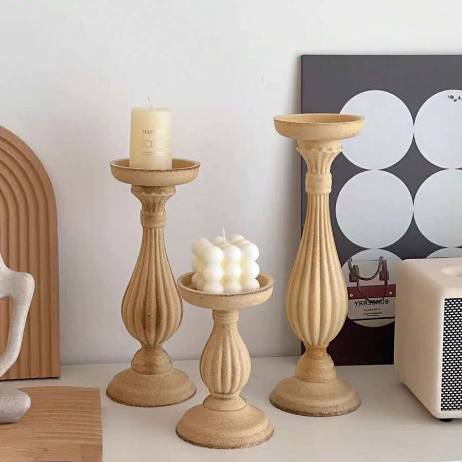 Giá đỡ nến bằng gỗ cổ điển, trang trí nhà cửa, đồ trang trí bàn ăn khách sạn - Màu gỗ - Xem 1