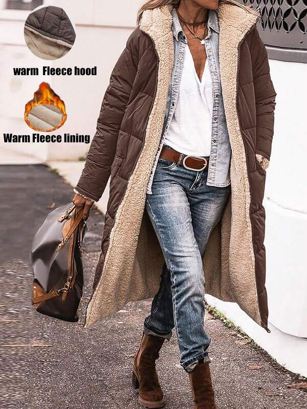 Women's Reversible Hooded Mid-Long Thick Winter Jacket, M0023