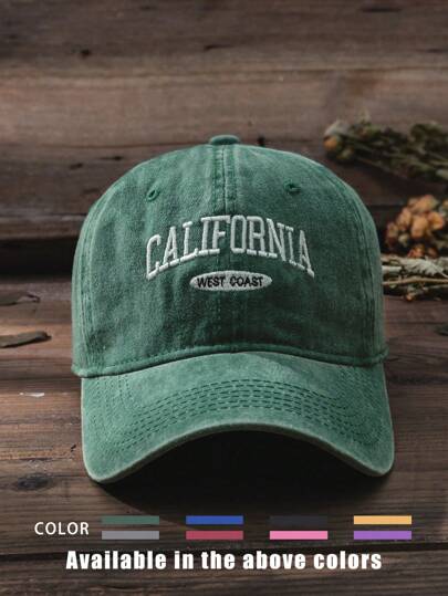 1pc California Sweetcoast Embroidered Washed Baseball Cap, Outdoor Adjustable Sun Protection Leisure Hat, Suitable For Spring Autumn Travel Beach Vacation, Y2K Style For Young People