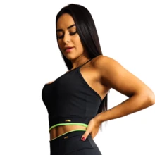 Kit With 2 Plain Strapless Tops For Women's Gymnastics Workout Gym Fitness - Fashion Workout Clothing Crossfit Bodybuilding Sports Topper With Straps For Running Yoga In Suplex With Neon Detail - Màu be - Xem 6