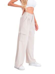 Pantalones De Trabajo De Talle Bajo Y Corte Ajustado Con Múltiples Bolsillos - Blanco - Ver 3