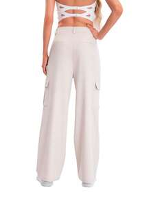 Pantalones De Trabajo De Talle Bajo Y Corte Ajustado Con Múltiples Bolsillos - Blanco - Ver 2
