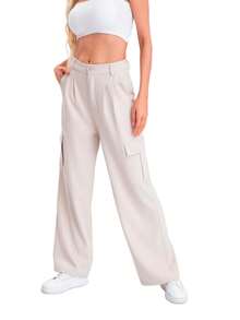 Pantalones De Trabajo De Talle Bajo Y Corte Ajustado Con Múltiples Bolsillos - Blanco - Ver 4