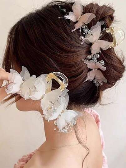 1 件装女士蝴蝶设计甜美发爪夹，适用于盘发发型，节日发夹，发夹，发夹，发夹，接发夹，秋冬发饰，适合女士度假装扮