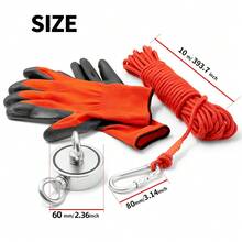 4 合 1 重型钓鱼磁铁套装（60 毫米双面磁铁 + 10 米绳 + 安全扣 + 防滑手套）、检索、寻宝、重金属回收工具 - 銀色 - 查看 3