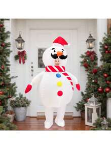 Disfraz de muñeco de nieve inflable - Disfraz navideño para adultos y jóvenes, disfraz de fiesta navideña, divertido accesorio de representación - rojo blanco - Ver 3