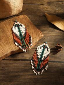 1 Pair Women's Fashion Beaded Earrings, Vintage Boho Style, White Charming Beads, Geometric Pattern Long Tassel, Glass Seed Bead Handmade Braided, Suitable For Daily Wear, Versatile, Gift For Friends And Family - Handmade Beads - View 4