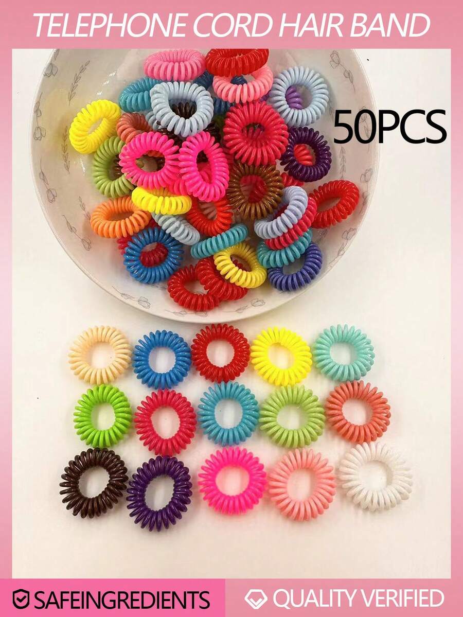 5 cái/10 cái/20 cái/50 cái (Màu ngẫu nhiên) Dây buộc tóc xoắn ốc mini thời trang, dây buộc tóc liền mạch, phụ kiện tóc thanh lịch tối giản - Nhiều màu - Xem 1
