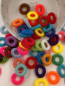 5 cái/10 cái/20 cái/50 cái (Màu ngẫu nhiên) Dây buộc tóc xoắn ốc mini thời trang, dây buộc tóc liền mạch, phụ kiện tóc thanh lịch tối giản - Nhiều màu - Xem 2