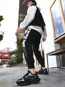 男士一脚蹬运动鞋，四季复古厚底运动鞋，户外厚底运动鞋，舒适百搭，防滑，耐用，透气，柔软，不闷热，不紧绷，系带休闲运动新款男鞋 - 黑銀MB-52 - 查看 3