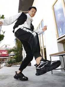 男士一脚蹬运动鞋，四季复古厚底运动鞋，户外厚底运动鞋，舒适百搭，防滑，耐用，透气，柔软，不闷热，不紧绷，系带休闲运动新款男鞋 - 黑銀MB-52 - 查看 4