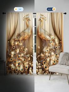 2 件装新款装饰吊坠印花窗帘杆窗帘，现代简约数码印花窗帘半遮光杆口袋窗帘，适合日常使用和所有季节 - 彩色 - 查看 6