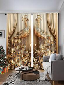 2 件装新款装饰吊坠印花窗帘杆窗帘，现代简约数码印花窗帘半遮光杆口袋窗帘，适合日常使用和所有季节 - 彩色 - 查看 2