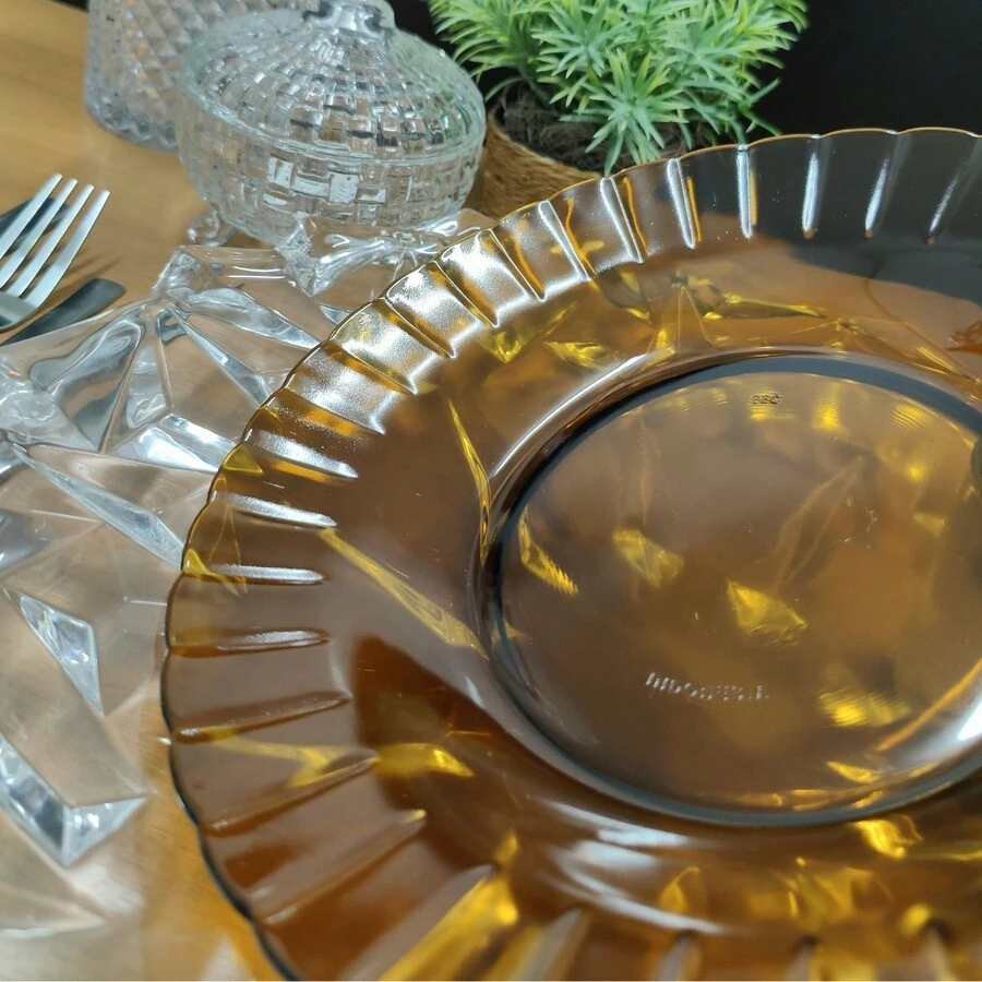 Deep Plate 22 Cm - Brown Striped Set Of 6 Units - 鏽棕色 - 查看 1